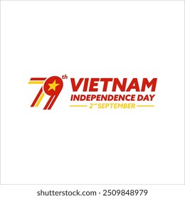 Modern simple logo Vietnames 79 year Independence day, Happy 79 th Vietnam Happy national day, 2nd September 2024 hand hold flag Vietnam star. Sep 2nd Celebration Vector Design Illustration.