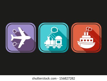 Modern simple means of transport icons with flat design