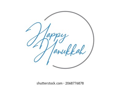 Modern, simple, minimal typographic design of a saying "Happy Hanukkah" in blue and grey colors. Cool, urban, trendy and playful graphic vector art with handwritten typography.