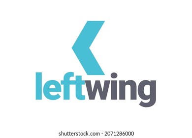 Modern, simple, minimal typographic design of a saying "Left Wing" in grey and blue colors. Cool, urban, trendy graphic vector art