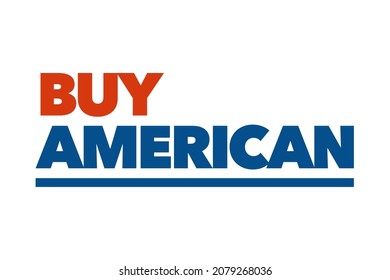 Modern, simple, minimal typographic design of a saying "Buy American" in red and blue colors. Cool, urban, trendy and bold graphic vector art