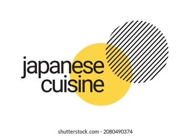 Diseño tipográfico moderno, simple y mínimo de un dicho "Cocina japonesa" en colores amarillo y negro. Arte vectorial gráfico genial, urbano, moderno y lúdico