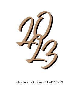 Modernes, einfaches, minimales typografisches Design eines 2023 in Tönen von Gold und Schwarz. Coole, trendige und spielerische grafische Vektorkunst mit handgeschriebener Typografie für die Feier des neuen Jahres.