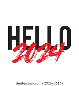 Modernes, einfaches, minimales typografisches Design eines Redners "Hello 2024", Cool, urban, trendig und spielerisch grafische Vektorkunst mit handgeschriebener Typografie.