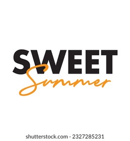 Modern, simple, minimal typographic design of a saying "Sweet Summer", Cool, urban, trendy graphic vector art with handwritten typography.