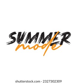 Modern, simple, minimal typographic design of a saying "Summer Mode",  Cool, urban, trendy graphic vector art with handwritten typography.