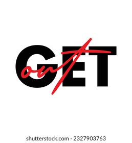 Diseño tipográfico moderno, simple y mínimo de un dicho "Fuera" sobre fondo blanco