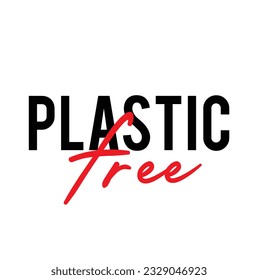 Modern, simple, minimal typographic design of a saying "Plastic Free" on white background.