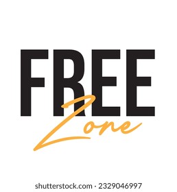 Modern, simple, minimal typographic design of a saying "Free Zone" on white background.