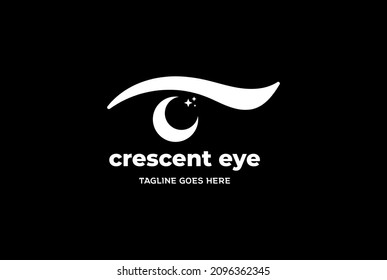 Modern Simple Minimalist Crescent Moon Star Eye Vision Logo Design Vector