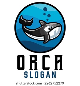 Moderner, einfacher Minimalist Orca Killer Whale Maskottlogo Design Vektor mit modernem Illustrationsstil für Abzeichen-, Emblem- und T-Shirt-Druck. moderne Logo-Illustration des Orca-Kreises.