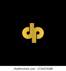 Modern Simple Monogram Letter DP Logo in gold color and black background