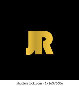 Modern Simple Monogram Letter JR Logo in gold color and black background