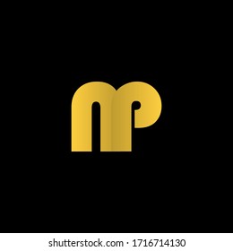 Modern Simple Monogram Letter NP Logo in Farbverlauf-Gold einzeln auf Schwarz.