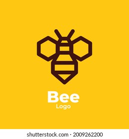 Modern and Simple Monoline Bee logo design. Simple bee logo in lineart style. Bee Logo Template. Modern Design. Vector logo design.