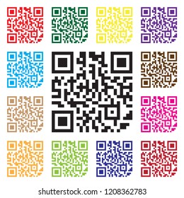 Modern Simple Multicolor QR Code Sign in Vector Illustration Isolated on White Background. Shop, Store, Electronic, Digital Technology, Marketing, Internet Concept, Supermarket, Mobile App Etc.