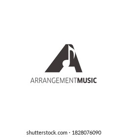 Modern and simple music arrangement logo design element with letter A and Music Notes 