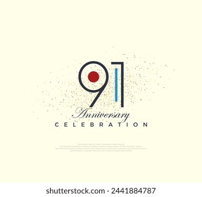 Diseño de números moderno y simple para la celebración del 91 aniversario. Vector premium para póster, banner, saludo de celebración.