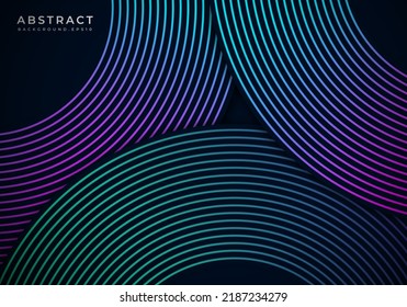 Moderna y simple superposición de líneas de círculo textura de degradado sobre fondo oscuro con espacio de copia