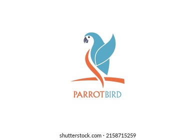 Modern and simple parrot bird with orange and blue color logo. Abstract emblems, design concepts.