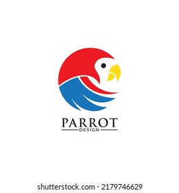 Pájaro loro moderno y simple con el logotipo de color rojo.