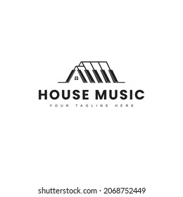 Modern simple piano house logo. music studios. recording. real estate. home. black white