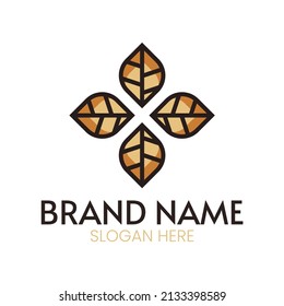 modern simple radial brown leaf vector logo template for healthcare medical and fitness business company