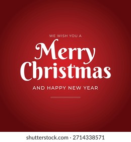 Cartão de saudação de fundo vermelho simples moderno com tipografia "Feliz Natal e Feliz Ano Novo".