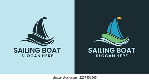 modern and Simple sailing yacht silhouette logo design 