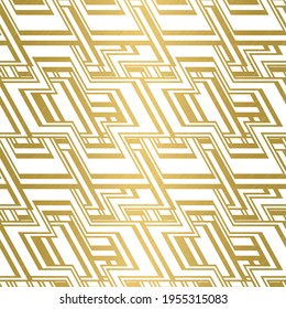Modern simple seamless vector pattern with scratched gold texture on white background. Repetitive geometric cross shapes with stripes for fabrics, prints and wallpaper.