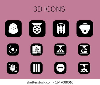 Modern Simple Set of 3d Vector filled Icons. Contains such as Gumdrop, Rotate, 3d modeling, Reel, 3d printing, Chewing gum, panorama 360  and more Fully Editable and Pixel Perfect icons.