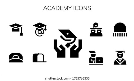 Modern Simple Set of academy Vector filled Icons. Contains such as Graduation, Cap, Mortarboard, Student, Graduates and more Fully Editable and Pixel Perfect icons.