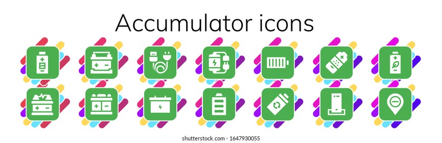 Modern Simple Set of accumulator Vector filled Icons. Contains such as Battery, Charge, Full battery, Charger, Diminish and more Fully Editable and Pixel Perfect icons.