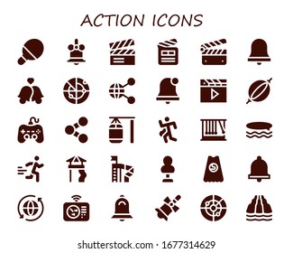 Modern Simple Set of action Vector filled Icons. Contains such as Table tennis, Bell, Clapperboard, Alarm bell, Bells, Radar, Share and more Fully Editable and Pixel Perfect icons.