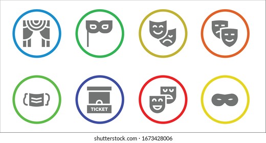 Modern Simple Set of actor Vector filled Icons. Contains such as Theater, Mask, Ticket office, Theatre, Masks and more Fully Editable and Pixel Perfect icons.