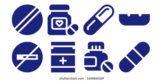 Modern Simple Set Of Addiction Vector Filled Icons. Contains Such As No Smoking, Pill, Drug, Pills, Ashtray And More Fully Editable And Pixel Perfect Icons.