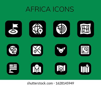 Modern Simple Set of africa Vector filled Icons. Contains such as Flag, Planet earth, World, Map, Fennec and more Fully Editable and Pixel Perfect icons.