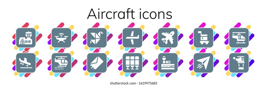 Modern Simple Set of aircraft Vector filled Icons. Contains such as Airport, Arrival, Drone, Helicopter, Origami, Send, Plane and more Fully Editable and Pixel Perfect icons.