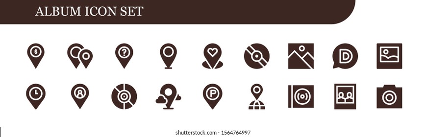 Modern Simple Set of album Vector filled Icons. Contains such as Placeholder, Placeholders, Vinyl, Image, Disqus, Picture, Photo and more Fully Editable and Pixel Perfect icons.