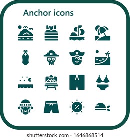Modern Simple Set of anchor Vector filled Icons. Contains such as Sea, Sailor, Sailing, Vacation, Swimsuit, Pirate, Beach, Artboard and more Fully Editable and Pixel Perfect icons.