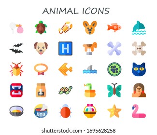 Modern Simple Set of animal Vector flat Icons. Contains such as stork, turtle, scorpion, rabbit, fish, dolphin, bat, dog, hospital and more Fully Editable and Pixel Perfect icons.