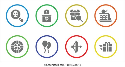 Modern Simple Set of anniversary Vector filled Icons. Contains such as Gift, Balloon, Bow, Cake and more Fully Editable and Pixel Perfect icons.