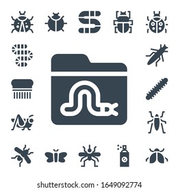 Modern Simple Set of ant Vector filled Icons. Contains such as Ladybug, Worm, Flea, Grasshopper, Centipede, Insect, Mosquito, Moth and more Fully Editable and Pixel Perfect icons.