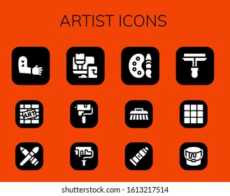 Modern Simple Set of artist Vector filled Icons. Contains such as Tattoo, Graffiti, Brush, Paint roller, Paint palette, Paint tube and more Fully Editable and Pixel Perfect icons.