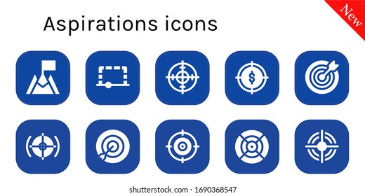Modern Simple Set of Aspirations Vektorillustration gefüllt Symbole. Enthält z. B. Zip-, Target-, Dart- und mehr vollständig bearbeitbare und Pixel perfekte Symbole.