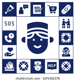 Modern Simple Set of assistance Vector filled Icons. Contains such as Crutch, Sos, Support, Concierge, Donation, Solidarity, Lifesaver and more Fully Editable and Pixel Perfect icons.