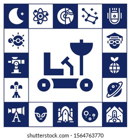 Modern Simple Set of astronomy Vector filled Icons. Contains such as Moon, Solar system, Telescope, Moon rover, Spaceship, Scientist and more Fully Editable and Pixel Perfect icons.