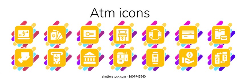 Modern Simple Set of atm Vector filled Icons. Contains such as Money transfer, Payment method, Cards, Atm, Card, Bank, Payment terminal and more Fully Editable and Pixel Perfect icons.