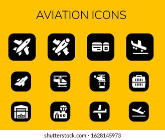 Modern Simple Set of aviation Vector filled Icons. Contains such as Plane, Aeroplane, Hangar, Helicopter, Airport, Plane ticket and more Fully Editable and Pixel Perfect icons.