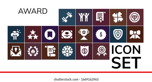 Modern Simple Set of award Vector filled Icons. Contains such as Sport, Success, Certificate, Awards, Soccer, Shield, Winner, Star and more Fully Editable and Pixel Perfect icons.